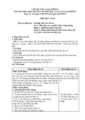 Giáo án Mầm non Lớp Chồi - Tuần 9 - Chủ đề: Một số PTGT đường bộ - Luật lệ giao thông - Năm học 2024-2025 - Trường Mầm non số 1 Thượng Hà