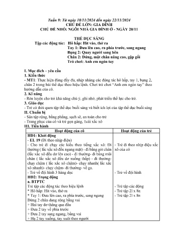 Giáo án Mầm non Lớp Chồi - Tuần 9 - Chủ đề: Ngôi nhà nhỏ gia đình ở - Ngày 20/11 - Năm học 2024-2025 - Trường Mầm non số 1 Thượng Hà