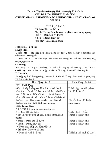 Giáo án Mầm non Lớp Chồi - Tuần 9 - Chủ đề: Trường Mầm non số 1 Thượng Hà - Ngày nhà giáo Việt Nam 20/11 - Năm học 2024-2025 - Trường Mầm non số 1 Thượng Hà