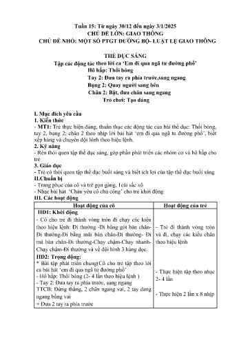 Giáo án Mầm non Lớp Lá - Tuần 15 - Chủ đề: Một số PTGT đường bộ - Luật lệ giao thông - Năm học 2024-2025 - Trường Mầm non số 1 Thượng Hà