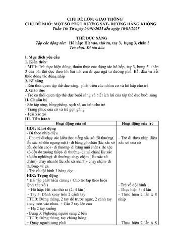 Giáo án Mầm non Lớp Lá - Tuần 16 - Chủ đề: Một số PTGT đường sắt - Đường hàng không - Năm học 2024-2025 - Trường Mầm non số 1 Thượng Hà