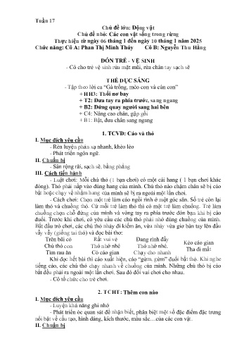 Giáo án Mầm non Lớp Lá - Tuần 17 - Chủ đề: Các con vật sống trong rừng - Năm học 2024-2025 - Phan Thị Minh Thúy