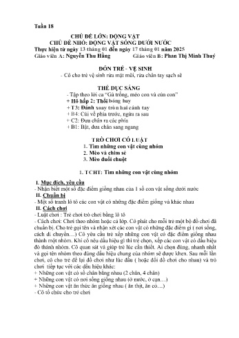 Giáo án Mầm non Lớp Lá - Tuần 18 - Chủ đề: Động vật sống dưới nước - Năm học 2024-2025 - Nguyễn Thu Hằng