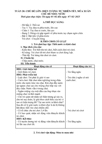 Giáo án Mầm non Lớp Lá - Tuần 20 - Chủ đề: Nước - Năm học 2024-2025 - Trường Mầm non Bản Qua