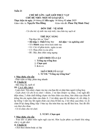 Giáo án Mầm non Lớp Lá - Tuần 21 - Chủ đề: Một số loại quả - Năm học 2024-2025 - Nguyễn Thu Hằng