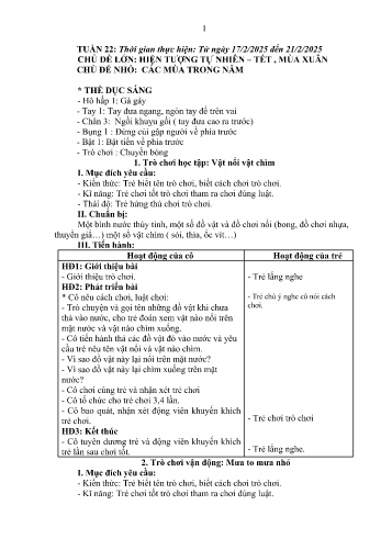 Giáo án Mầm non Lớp Lá - Tuần 22 - Chủ đề: Các mùa trong năm - Năm học 2024-2025 - Trường Mầm non Bản Qua