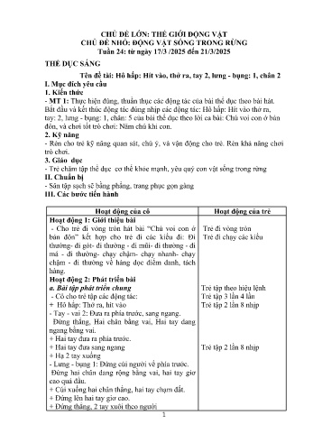 Giáo án Mầm non Lớp Lá - Tuần 24 - Chủ đề: Động vật sống trong rừng - Năm học 2024-2025 - Trường Mầm non số 1 Thượng Hà