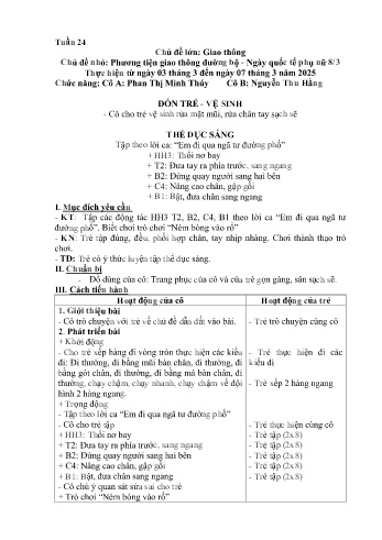 Giáo án Mầm non Lớp Lá- Tuần 24 - Chủ đề: Phương tiện giao thông dường bộ. Ngày quốc tế phụ nữ 8/3 - Năm học 2024-2025 - Phan Thị Minh Thúy