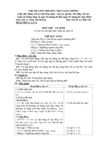 Giáo án Mầm non Lớp Lá - Tuần 24 - Chủ đề: PTGT đường bộ. Ngày quốc tế phụ nữ 8/3 - Năm học 2024-2025 - Vàng Thị Hương