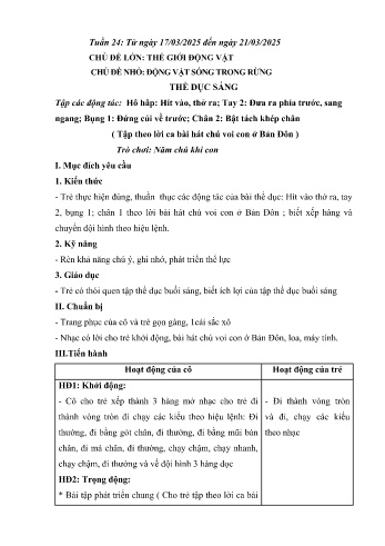 Giáo án Mầm non Lớp Lá - Tuần 24: Động vật sống trong rừng - Năm học 2024-2025 - Trường Mầm non số 1 Thượng Hà