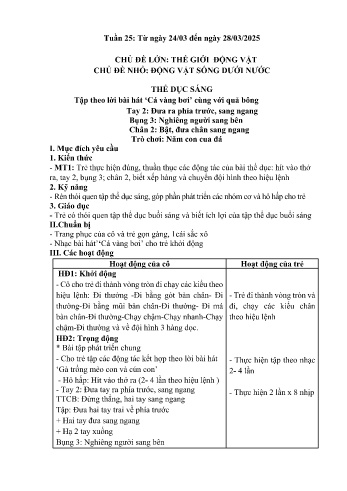 Giáo án Mầm non Lớp Lá - Tuần 25: Đông vật sống dưới nước - Năm học 2024-2025 - Trường Mầm non số 1 Thượng Hà