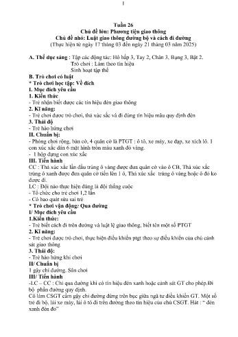 Giáo án Mầm non Lớp Lá - Tuần 26 - Chủ đề: Luật giao thông đường bộ và cách đi đường - Năm học 2024-2025 - Trường Mầm non Nậm Pung