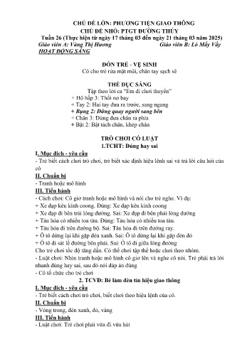 Giáo án Mầm non Lớp Lá - Tuần 26 - Chủ đề: Phương tiện giao thông đường thủy - Năm học 2024-2025 - Vàng Thị Hương