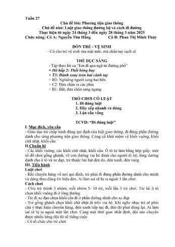 Giáo án Mầm non Lớp Lá - Tuần 27 - Chủ đề: Luật giao thông đường bộ và cách đi đường - Năm học 2024-2025 - Nguyễn Thu Hằng