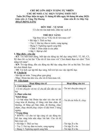 Giáo án Mầm non Lớp Lá - Tuần 28 - Chủ đề: Các hiện tượng thời tiết - Năm học 2024-2025 - Vàng Thị Hương