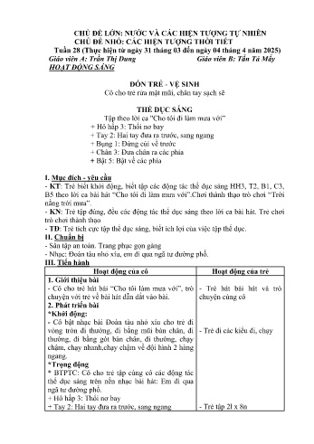 Giáo án Mầm non Lớp Lá - Tuần 28 - Chủ đề: Các hiện tượng thời tiết - Năm học 2024-2025 - Trần Thị Dung