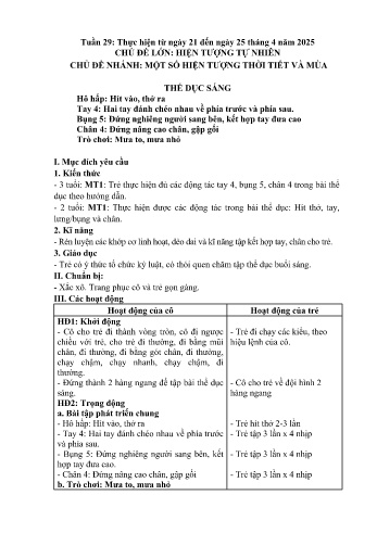 Giáo án Mầm non Lớp Lá - Tuần 29: Một số hiện tượng thời tiết và mùa - Năm học 2024-2025 - Trường Mầm non số 1 Thượng Hà