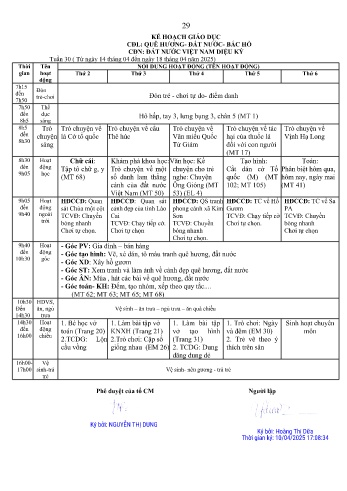 Giáo án Mầm non Lớp Lá - Tuần 30 - Chủ đề: Đất nước Việt Nam diệu kỳ - Năm học 2024-2025 - Hoàng Thị Dữa