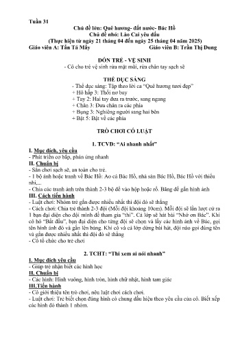 Giáo án Mầm non Lớp Lá - Tuần 31 - Chủ đề: Lào Cai yêu dấu - Năm học 2024-2025 - Tẩn Tả Mẩy