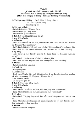 Giáo án Mầm non Lớp Lá - Tuần 31 - Chủ đề: Một số phong tục của người Dao Nậm Pung - Năm học 2024-2025 - Trường Mầm non Nậm Pung