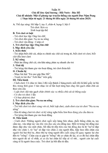 Giáo án Mầm non Lớp Lá - Tuần 31 - Chủ đề: Một số phong tục truyền thống của người Dao Nậm Pung - Năm học 2024-2025 - Trường Mầm non Nậm Pung