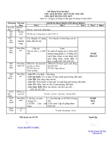 Giáo án Mầm non Lớp Lá - Tuần 32 - Chủ đề: Quê hương yêu quý - Năm học 2024-2025 - Hoàng Thị Dữa