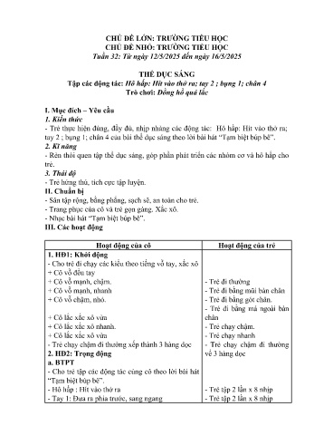 Giáo án Mầm non Lớp Lá - Tuần 32: Trường tiểu học - Năm học 2024-2025 - Trường Mầm non số 1 Thượng Hà