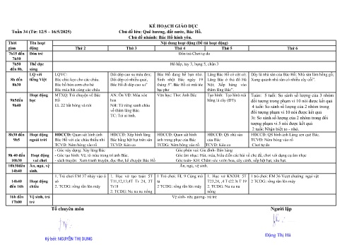 Giáo án Mầm non Lớp Lá - Tuần 34 - Chủ đề: Bác Hồ kính yêu - Năm học 2024-2025 - Đặng Thị Hà