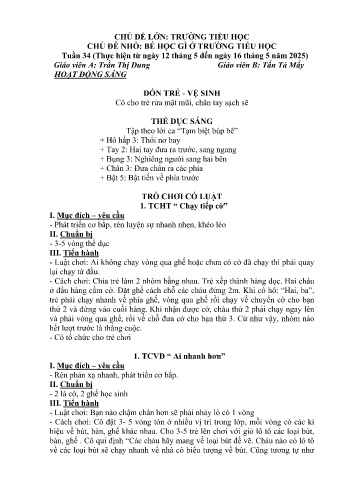 Giáo án Mầm non Lớp Lá - Tuần 34 - Chủ đề: Bé hoc gì ở trường tiểu học - Năm học 2024-2025 - Trần Thị Dung