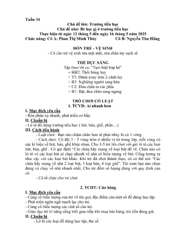 Giáo án Mầm non Lớp Lá - Tuần 34 - Chủ đề: Bé học gì ở trường tiểu học - Năm học 2024-2025 - Nguyễn Thu Hằng