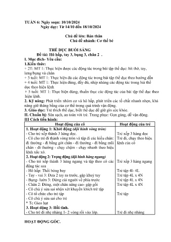 Giáo án Mầm non Lớp Lá - Tuần 6 - Chủ đề: Cơ thể bé - Năm học 2024-2025 - Nguyễn Thị Ngọc Lý