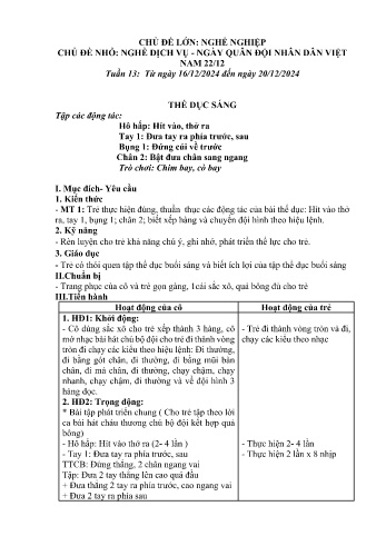 Giáo án Mầm non Lớp Lá - Tuần 9 - Chủ đề: Nghề dịch vụ - Ngày quân đội nhân dân Việt Nam 22/12 - Năm học 2024-2025 - Trường Mầm non số 1 Thượng Hà