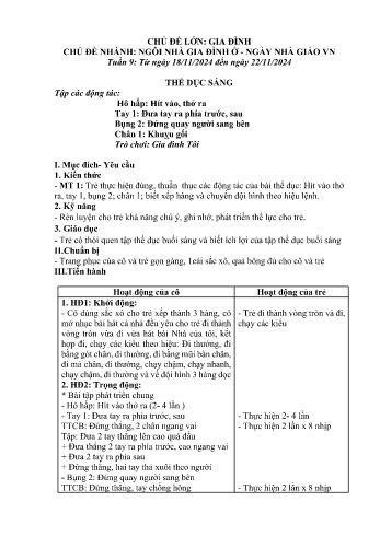Giáo án Mầm non Lớp Lá - Tuần 9 - Chủ đề: Ngôi nhà gia đình ở - Ngày nhà giáo Việt Nam - Năm học 2024-2025 - Trường Mầm non số 1 Thượng Hà