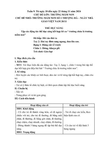 Giáo án Mầm non Lớp Lá - Tuần 9 - Chủ đề: Trường Mầm non số 1 Thượng Hà - Ngày nhà giáo Việt Nam 20/11 - Năm học 2024-2025 - Trường Mầm non Thượng Hà