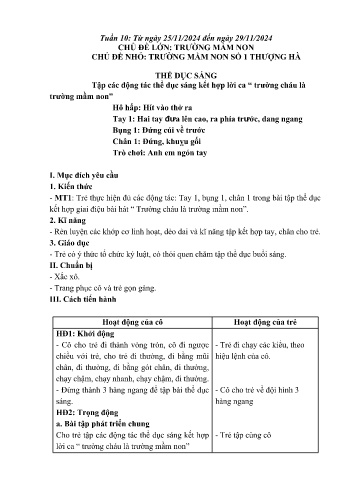Giáo án Mầm non Lớp Mầm - Tuần 10 - Chủ đề: Trường Mầm non số 1 Thượng Hà - Năm học 2024-2025 - Trường Mầm non số 1 Thượng Hà