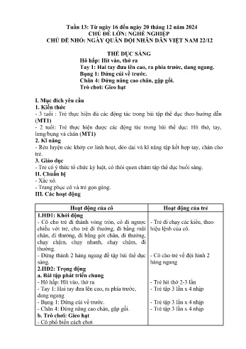 Giáo án Mầm non Lớp Mầm - Tuần 13 - Chủ đề: Ngày quân đội nhân dan Việt Nam 22/12 - Năm học 2024-2025 - Trường Mầm non Thượng Hà