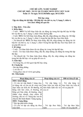 Giáo án Mầm non Lớp Mầm - Tuần 13 - Chủ đề: Ngày quân đội nhân dân Việt Nam - Năm học 2024-2025 - Trường Mầm non số 1 Thượng Hà