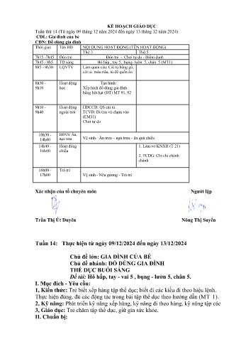 Giáo án Mầm non Lớp Mầm - Tuần 14 - Chủ đề: Đồ dùng gia đình - Năm học 2024-2025 - Nông Thị Suyến