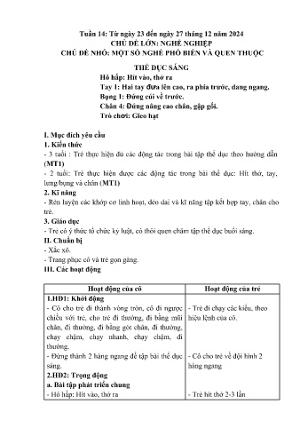 Giáo án Mầm non Lớp Mầm - Tuần 14 - Chủ đề: Một số nghề phổ biến và quen thuộc - Năm học 2024-2025 - Trường Mầm non số 1 Thượng Hà