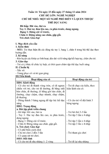 Giáo án Mầm non Lớp Mầm - Tuần 16 - Chủ đề: Một số nghề phổ biến và quen thuộc thể dục sáng - Năm học 2024-2025 - Trường Mầm non số 1 Thượng Hà