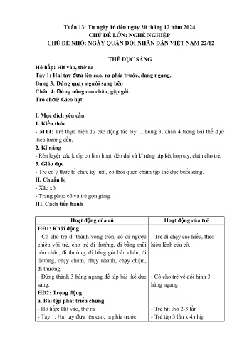 Giáo án Mầm non Lớp Mầm - Tuần 16 - Chủ đề: Ngày quân đội nhân dân Việt Nam 22/12 - Năm học 2024-2025 - Trường Mầm non số 1 Thượng Hà