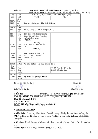 Giáo án Mầm non Lớp Mầm - Tuần 16: Nước - Năm học 2024-2025 - Trường Mầm non số 1 Kim Sơn