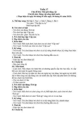Giáo án Mầm non Lớp Mầm - Tuần 17 - Chủ đề: Động vật sống dưới nước - Năm học 2024-2025 - Trường Mầm non Nậm Pung