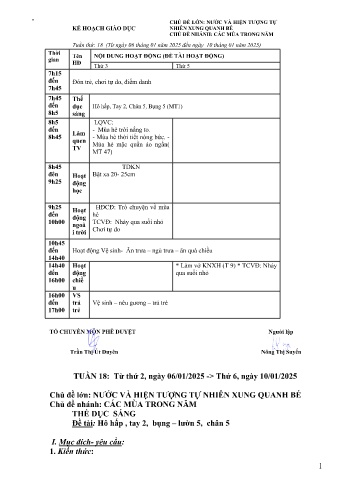 Giáo án Mầm non Lớp Mầm - Tuần 18 - Chủ đề: Các mùa trong năm - Năm học 2024-2025 - Trường Mầm non số 1 Kim Sơn