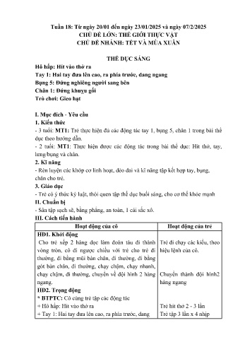 Giáo án Mầm non Lớp Mầm - Tuần 18 - Chủ đề: Tết và mùa Xuân - Năm học 2024-2025 - Trường Mầm non số 1 Thượng Hà