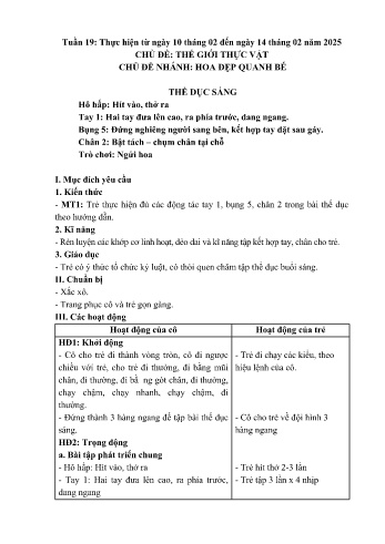 Giáo án Mầm non Lớp Mầm - Tuần 19 - Chủ đề: Hoa đẹp quanh bé - Năm học 2024-2025 - Trường Mầm non số 1 Thượng Hà