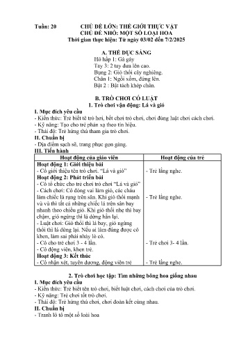Giáo án Mầm non Lớp Mầm - Tuần 20 - Chủ đề: Một số loài hoa - Năm học 2024-2025 - Trường Mầm non Bát Xát