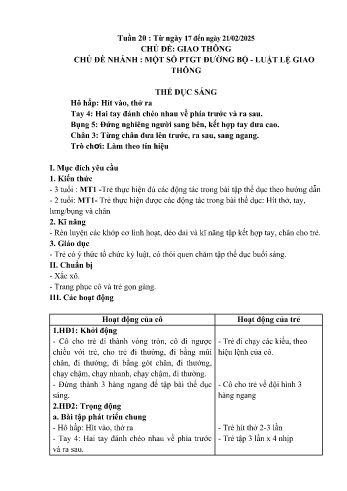 Giáo án Mầm non Lớp Mầm - Tuần 20 - Chủ đề: Một số PTGT đường bộ, luật lệ giao thông - Năm học 2024-2025 - Trường Mầm non số 1 Thượng Hà