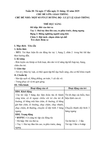 Giáo án Mầm non Lớp Mầm - Tuần 20: Một số PTGT dường bộ, luật lệ giao thông - Năm học 2024-2025 - Trường Mầm non số 1 Thượng Hà