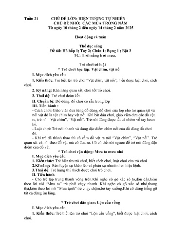 Giáo án Mầm non Lớp Mầm - Tuần 21 - Chủ đề: Các mùa trong năm - Năm học 2024-2025 - Trường Mầm non Bản Qua
